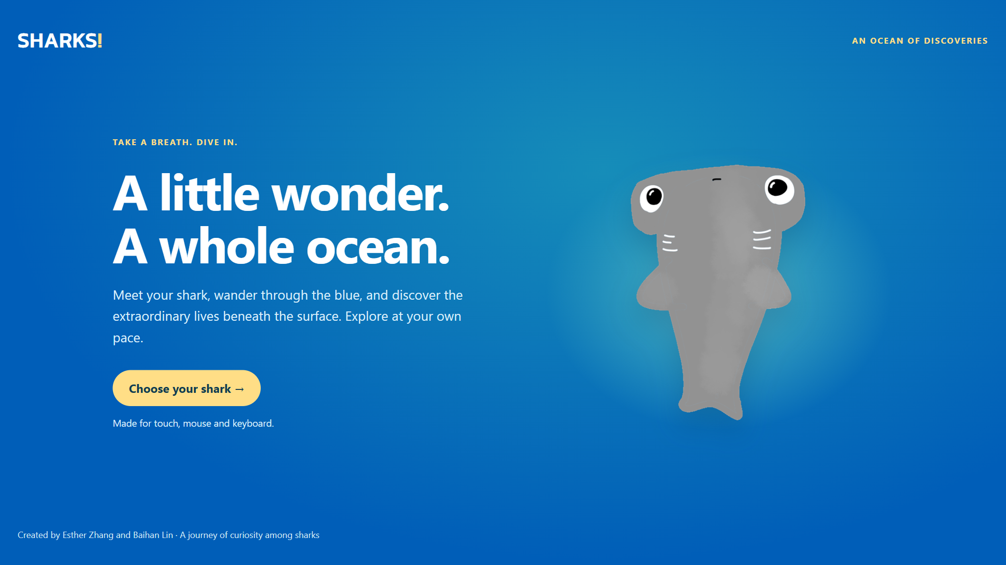 Sharks landing page with Jack and a Choose your shark action